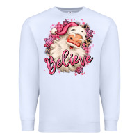 White believe pink christmas santa claus Premium Sweatshirt - MaliasSmallBusiness