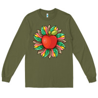 Army Green teacher apple and sunflower with leopard and tooled leather Long Sleeve Tee - Artiststas
