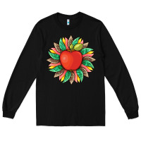 Black teacher apple and sunflower with leopard and tooled leather Long Sleeve Tee - Artiststas