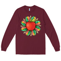 Burgundy teacher apple and sunflower with leopard and tooled leather Long Sleeve Tee - Artiststas