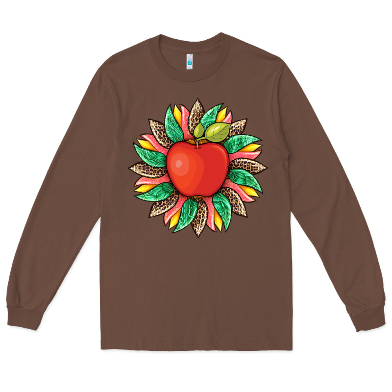 Teacher Apple And Sunflower With Leopard And Tooled Leather Long Sleeve Tee by Artiststas | Teevron