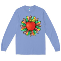 Colony Blue teacher apple and sunflower with leopard and tooled leather Long Sleeve Tee - Artiststas
