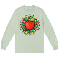 Matcha teacher apple and sunflower with leopard and tooled leather Long Sleeve Tee - Artiststas