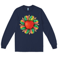 Navy teacher apple and sunflower with leopard and tooled leather Long Sleeve Tee - Artiststas