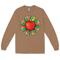 Toasted Coconut teacher apple and sunflower with leopard and tooled leather Long Sleeve Tee - Artiststas