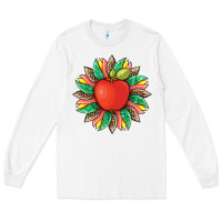 White teacher apple and sunflower with leopard and tooled leather Long Sleeve Tee - Artiststas