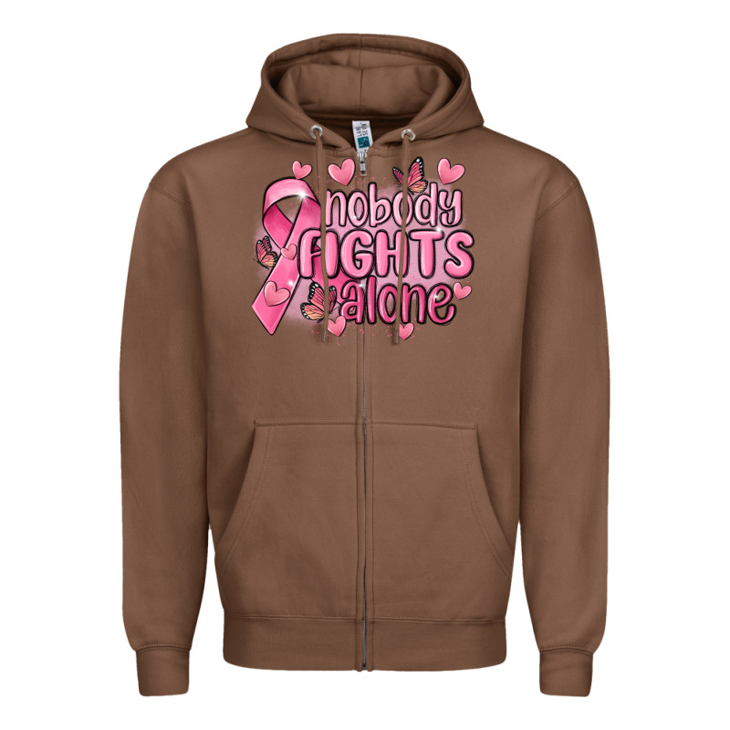 Nobody Fights Alone Cancer Zipper Hoodie by MaliasSmallBusiness | Teevron