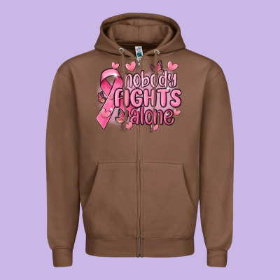 Nobody Fights Alone Cancer Zipper Hoodie Designed By Maliassmallbusiness