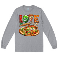 Heather Grey love pizza Long Sleeve Tee - AdoDesignShop