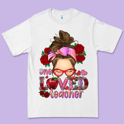 Premium Tee one loved teacher messy bun