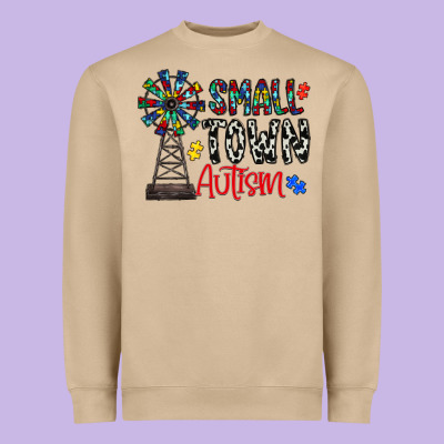 Small Town Autism Heavyweight Sweatshirt Designed By Cowhidedigitalart