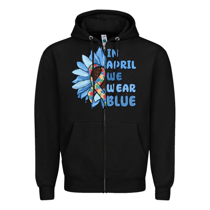 In April We Wear Blue Zipper Hoodie by MaliasSmallBusiness | Teevron