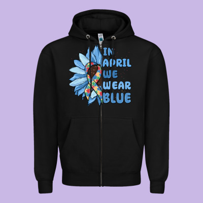In April We Wear Blue Zipper Hoodie Designed By Maliassmallbusiness
