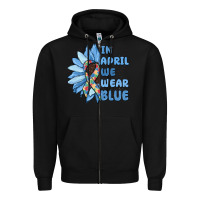 Black in april we wear blue Zipper Hoodie - MaliasSmallBusiness