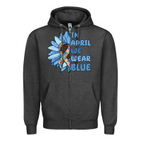 Charcoal Heather in april we wear blue Zipper Hoodie - MaliasSmallBusiness