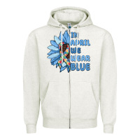 Oatmeal Heather in april we wear blue Zipper Hoodie - MaliasSmallBusiness