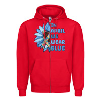 Red in april we wear blue Zipper Hoodie - MaliasSmallBusiness