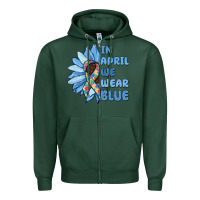Sports Green in april we wear blue Zipper Hoodie - MaliasSmallBusiness