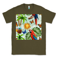 Army Green parrot in the sun seamless pattern Classic Tee - BundleAndBundleShop