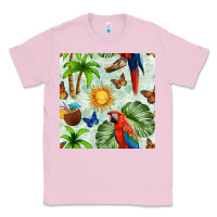Bubblegum Pink parrot in the sun seamless pattern Classic Tee - BundleAndBundleShop