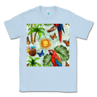Dusty Blue parrot in the sun seamless pattern Classic Tee - BundleAndBundleShop