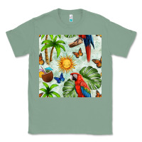 Sage parrot in the sun seamless pattern Classic Tee - BundleAndBundleShop