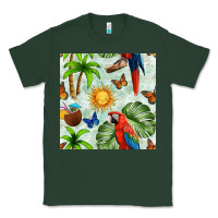 Sports Green parrot in the sun seamless pattern Classic Tee - BundleAndBundleShop