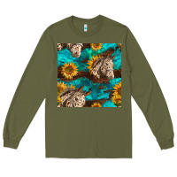 Army Green appaloosa horses and sunflowers seamless pattern Long Sleeve Tee - BundleAndBundleShop
