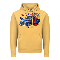 Vintage Mustard 4th of July American flag truck Vintage Hoodie - Neo Western