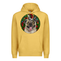 Antique Gold Christmas Pug With Buffalo Plaid Premium Hoodie - RanaPortraitStore