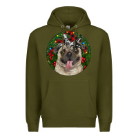 Army Green Christmas Pug With Buffalo Plaid Premium Hoodie - RanaPortraitStore