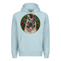 Blue Mist Christmas Pug With Buffalo Plaid Premium Hoodie - RanaPortraitStore