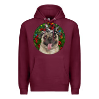 Burgundy Christmas Pug With Buffalo Plaid Premium Hoodie - RanaPortraitStore