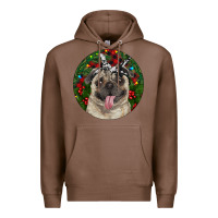 Chestnut Christmas Pug With Buffalo Plaid Premium Hoodie - RanaPortraitStore
