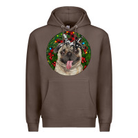 Coffee Christmas Pug With Buffalo Plaid Premium Hoodie - RanaPortraitStore