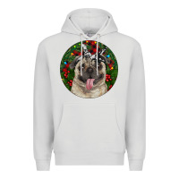 Dove Grey Christmas Pug With Buffalo Plaid Premium Hoodie - RanaPortraitStore