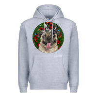 Heather Grey Christmas Pug With Buffalo Plaid Premium Hoodie - RanaPortraitStore