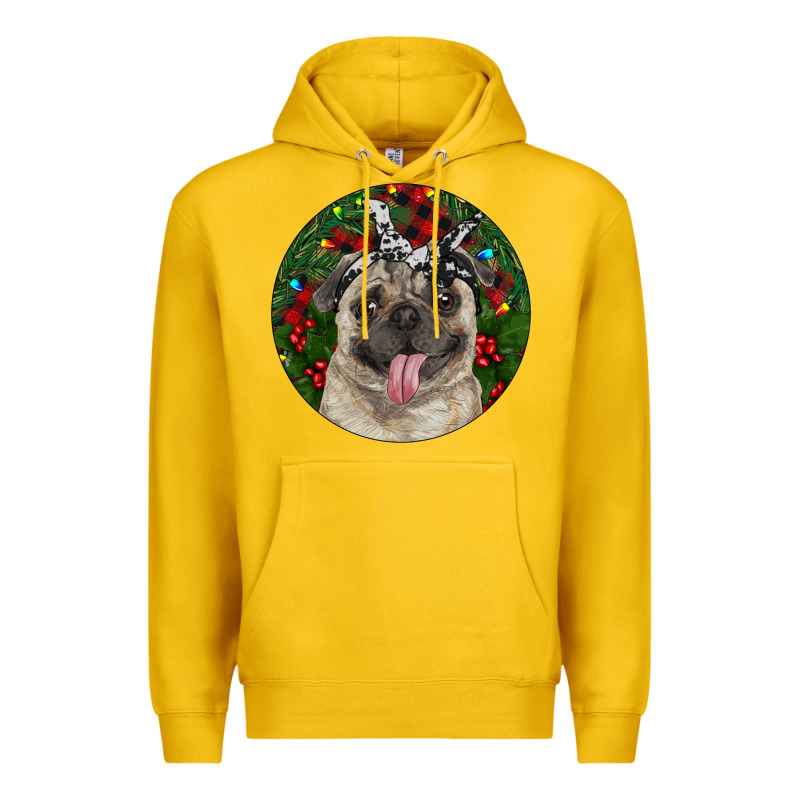 Christmas Pug With Buffalo Plaid Premium Hoodie by RanaPortraitStore | Teevron