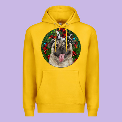 Christmas Pug With Buffalo Plaid Premium Hoodie Designed By Ranaportraitstore