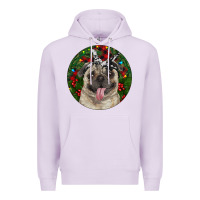 Lilac Christmas Pug With Buffalo Plaid Premium Hoodie - RanaPortraitStore