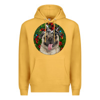 Mustard Christmas Pug With Buffalo Plaid Premium Hoodie - RanaPortraitStore