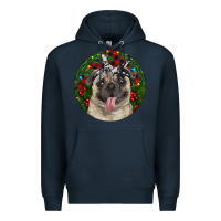 Navy Christmas Pug With Buffalo Plaid Premium Hoodie - RanaPortraitStore