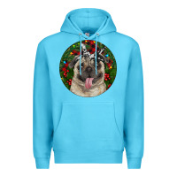 Ocean Blue Christmas Pug With Buffalo Plaid Premium Hoodie - RanaPortraitStore