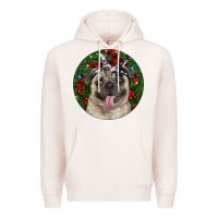 Pale Pink Christmas Pug With Buffalo Plaid Premium Hoodie - RanaPortraitStore