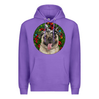 Purple Christmas Pug With Buffalo Plaid Premium Hoodie - RanaPortraitStore