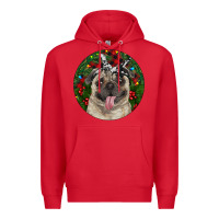Red Christmas Pug With Buffalo Plaid Premium Hoodie - RanaPortraitStore
