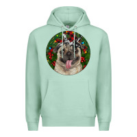 Seafoam Christmas Pug With Buffalo Plaid Premium Hoodie - RanaPortraitStore