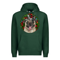 Sports Green Christmas Pug With Buffalo Plaid Premium Hoodie - RanaPortraitStore