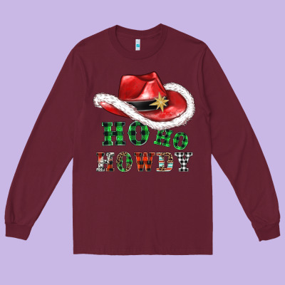 Ho Ho Howdy Christmas Hat Long Sleeve Tee Designed By Adodesignshop
