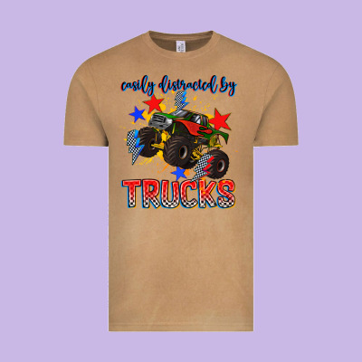 Easily Distracted By Trucks Vintage Tee Designed By Adodesignshop
